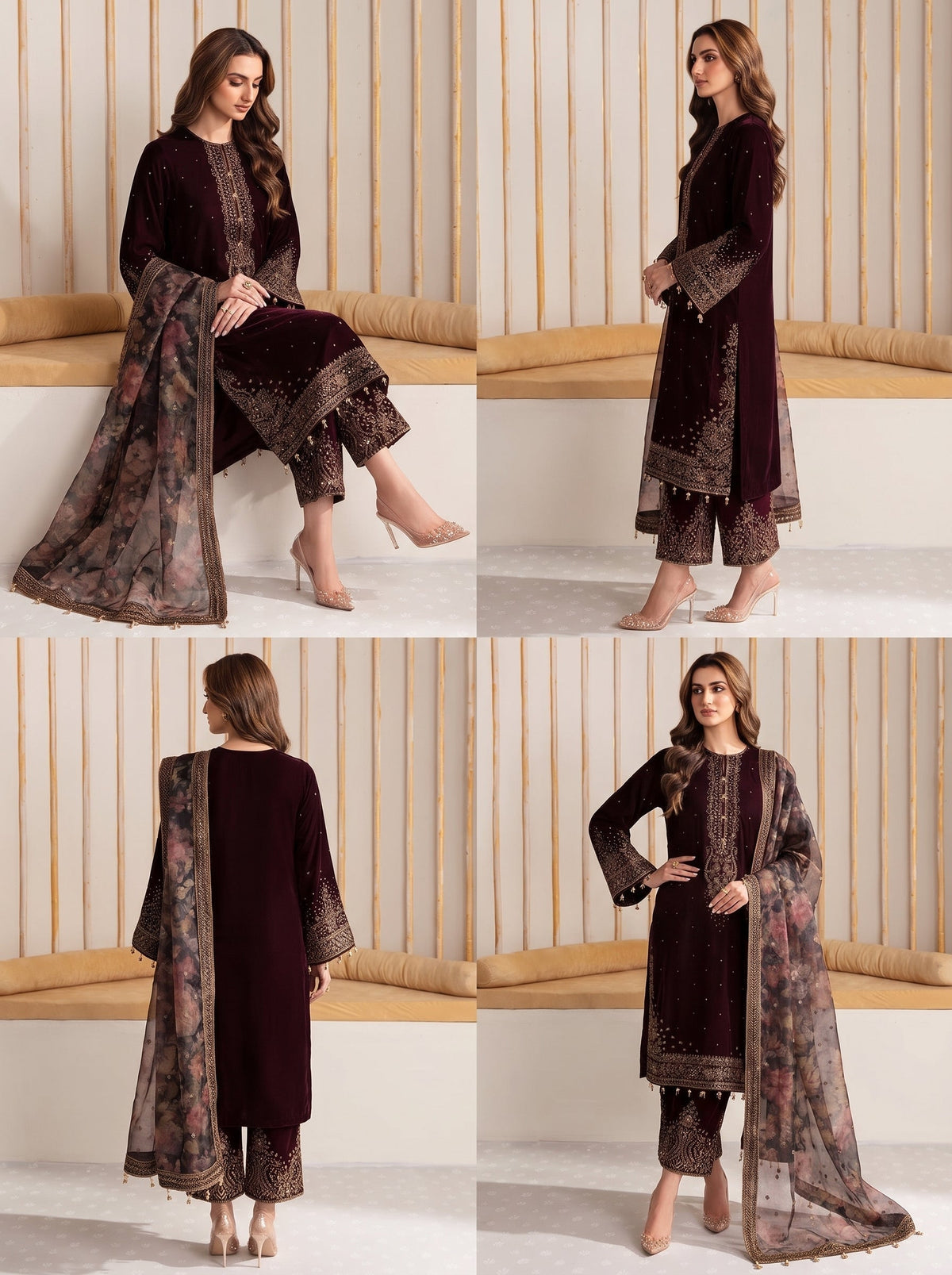 Gulrukh Velvet 3 Piece D-2001