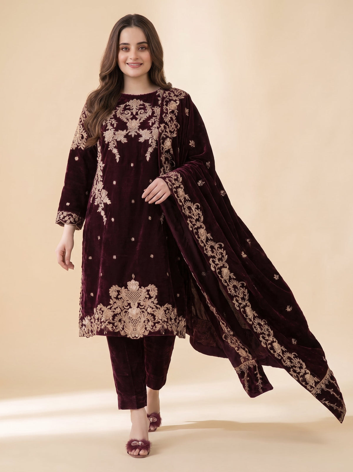 Mehrnaz Velvet 3 Piece D-2007