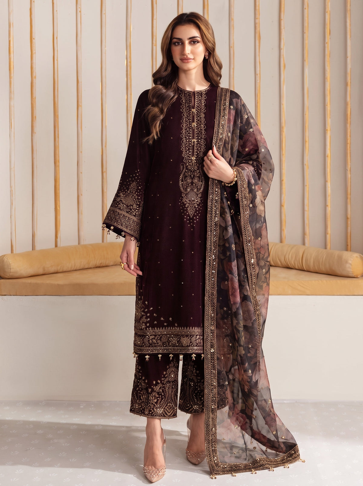 Gulrukh Velvet 3 Piece D-2001